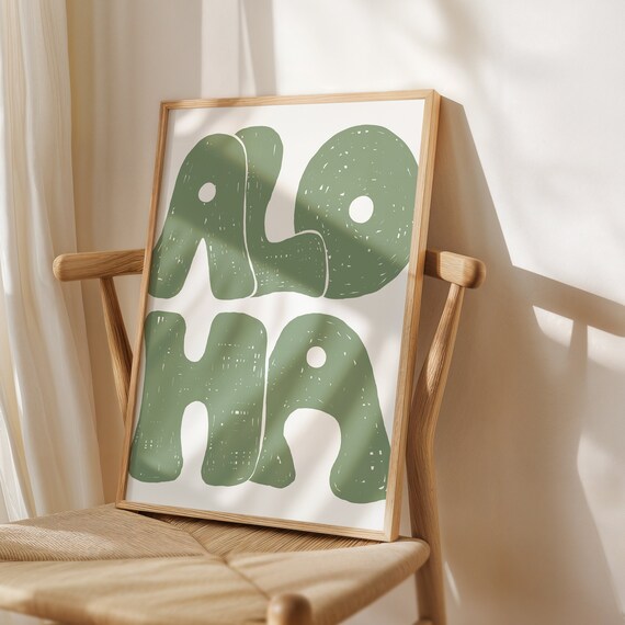 Sage Green Poster Decor Aloha Word Eclectic Home Print Tropical Girly Room