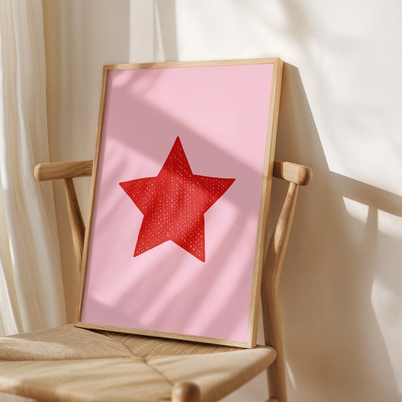 Star Poster Cowgirl Red Print Decor Trendy Wall Art Home Kids Girly