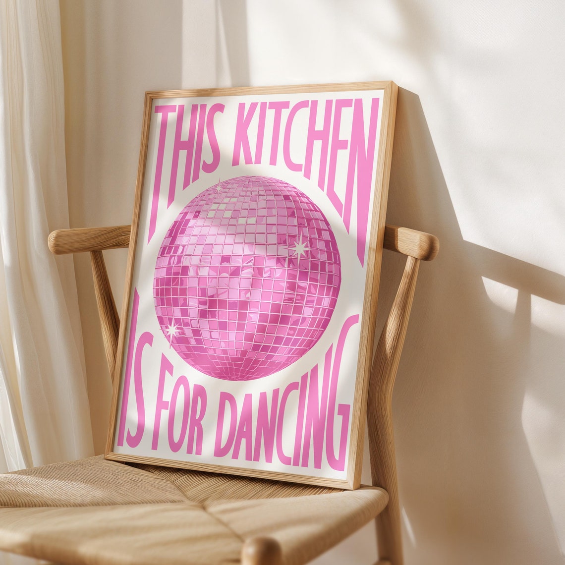 This Kitchen Is For Dancing Disco Ball Pink Retro Wall Poster