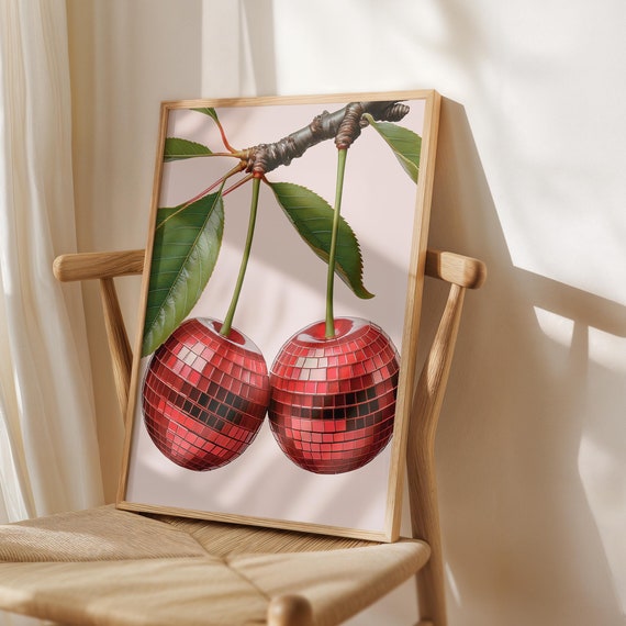 Cherry Poster Disco Print Ball Decor Retro Mirror Kitchen