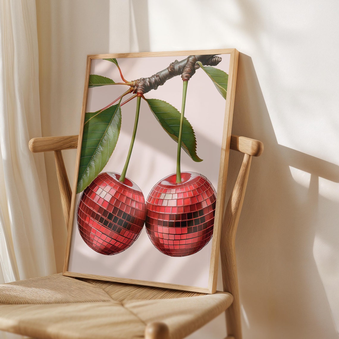 Oversized Red Disco Ball Cherry Pair Retro Glam Kitchen Poster