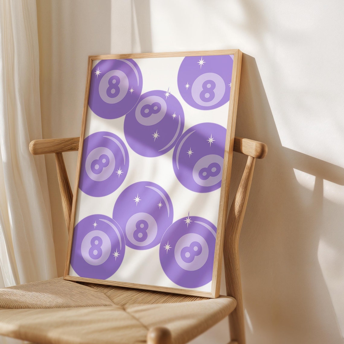 Purple Lucky 8 Ball Pattern Retro Trendy Wall Poster for Game Rooms
