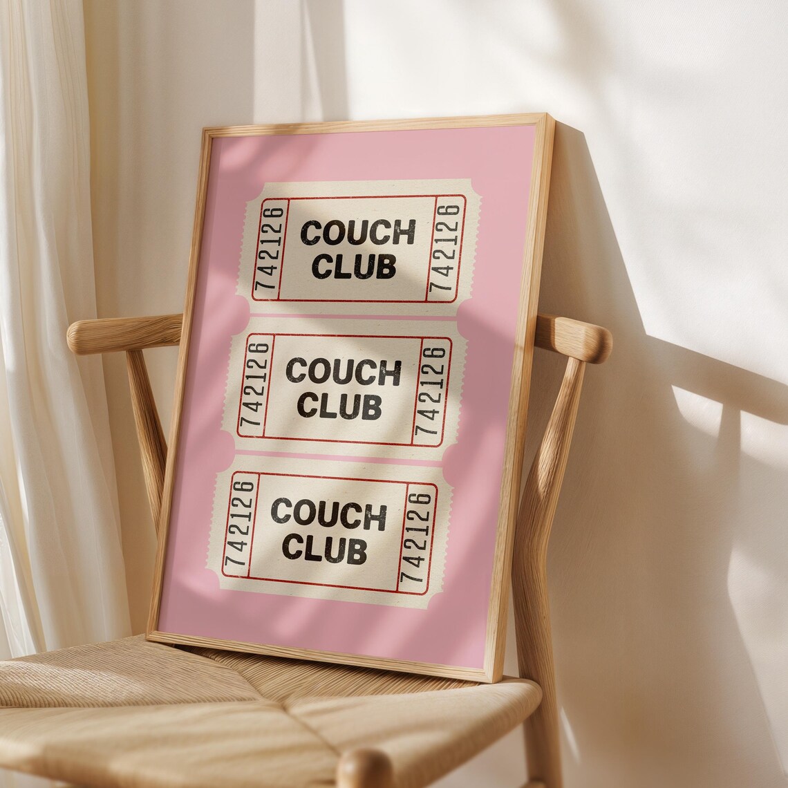 Couch Club Pink Vintage Ticket Stub Poster for Homebody Bedroom Decor