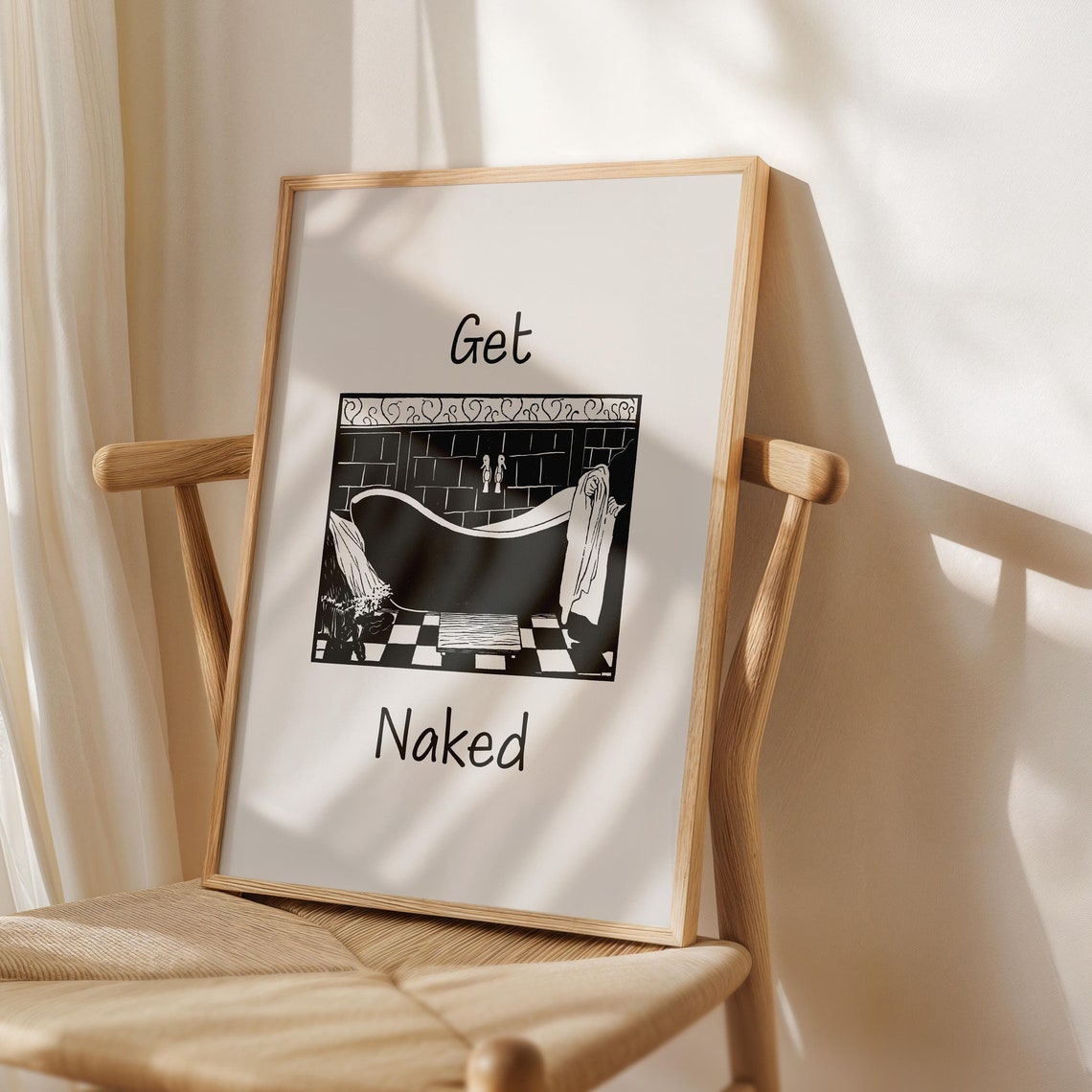 Get Naked Black Bathtub Minimalist Funny Bathroom Art Poster