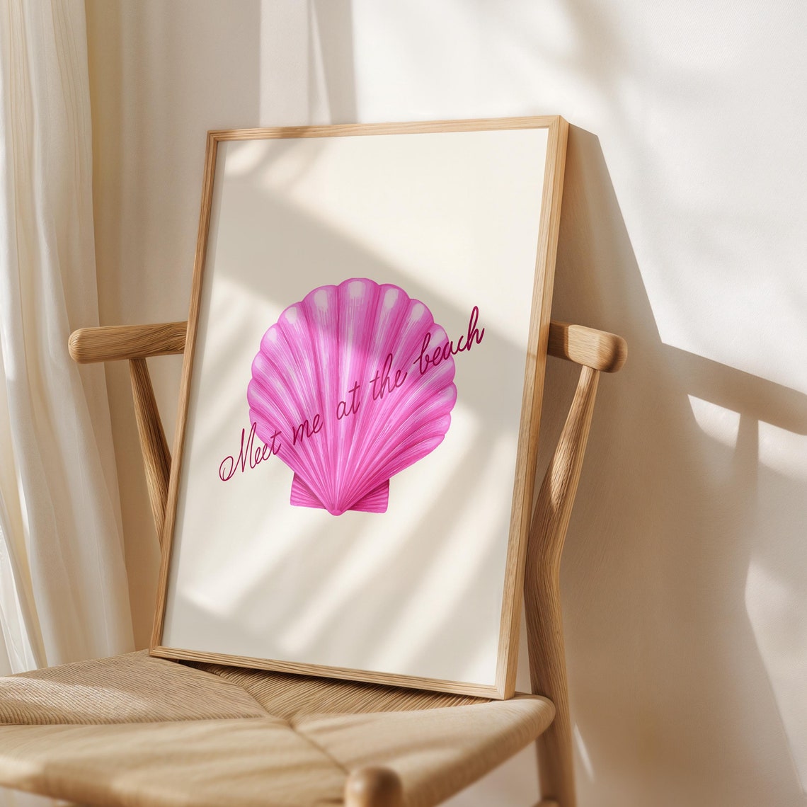 Pink Scallop Shell Meet Me At The Beach Coastal Summer Wall Art