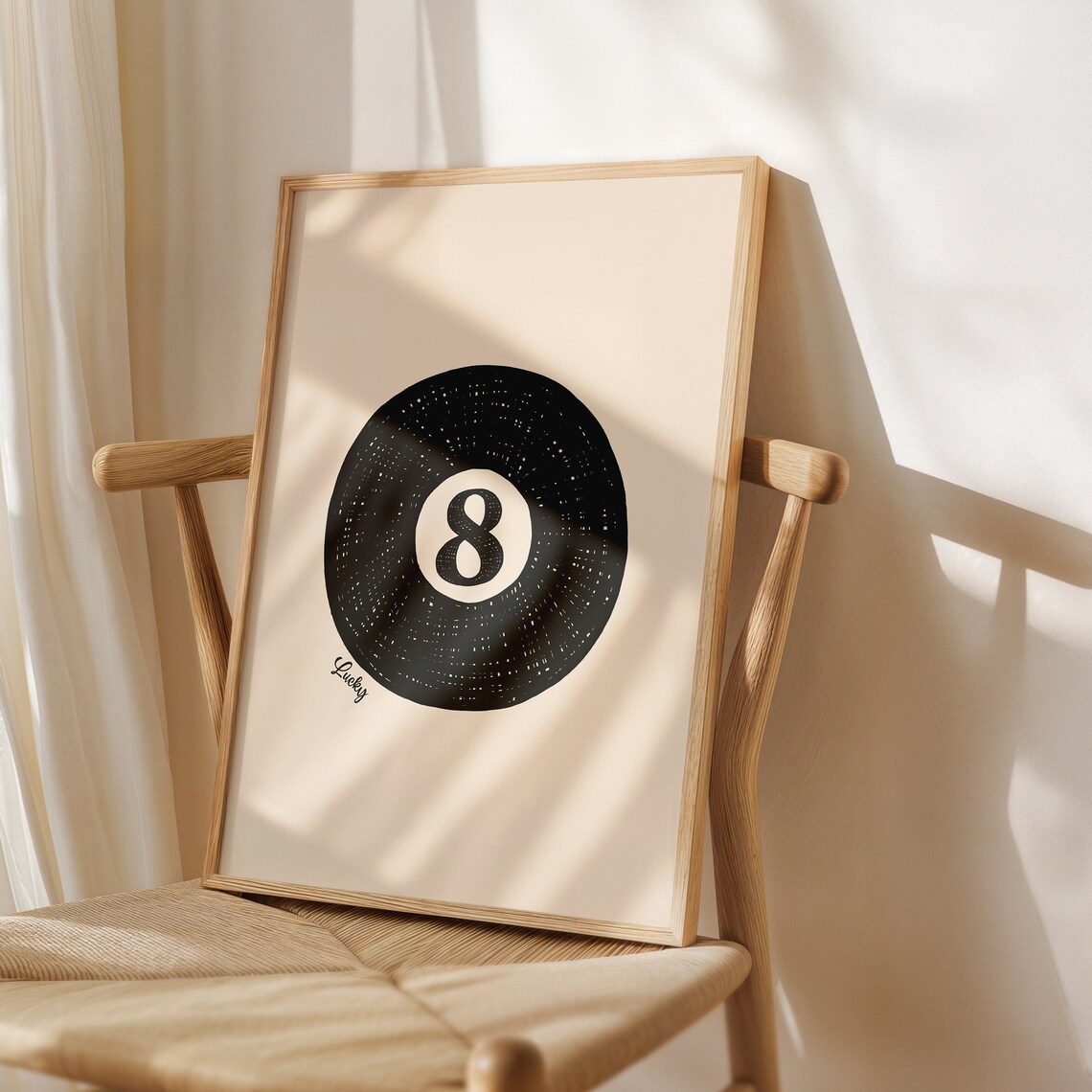 Lucky Eight Ball Retro Black Billiards Game Room Wall Poster