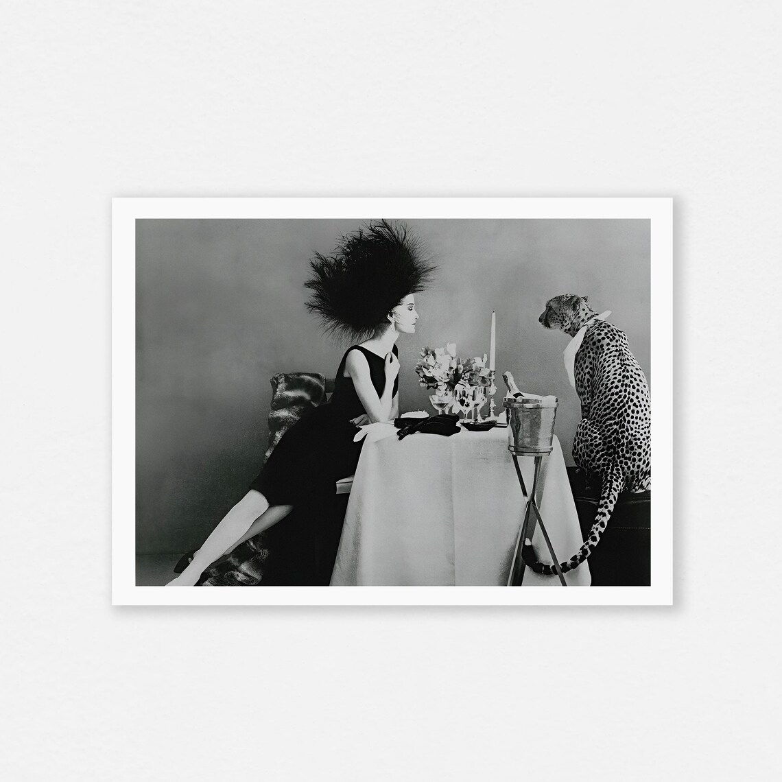 Dinner With Chetah Wild Poster, Leopard Print Kitchen Art