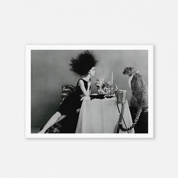 Dinner With Chetah Wild Poster, Leopard Print Kitchen Art