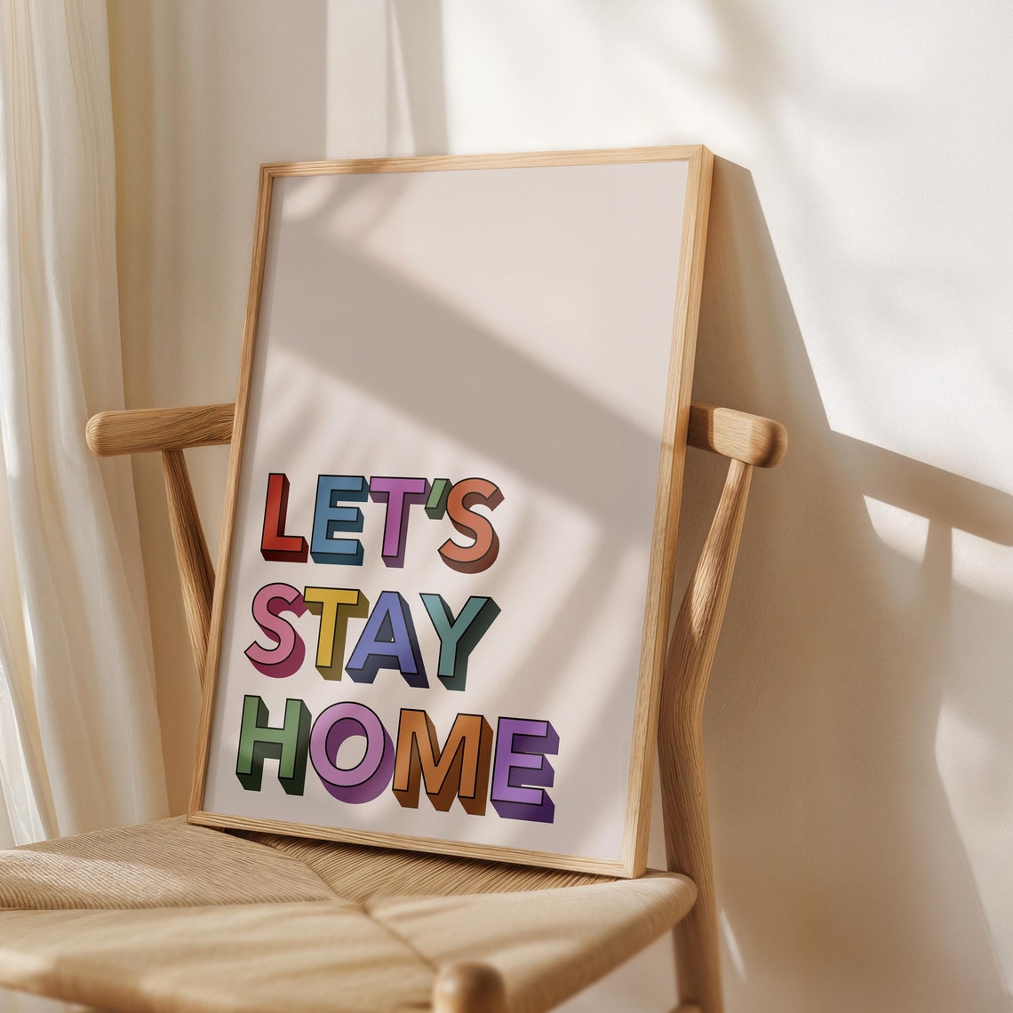 Lets Stay Home Rainbow 3D Block Letters Retro Typography Poster