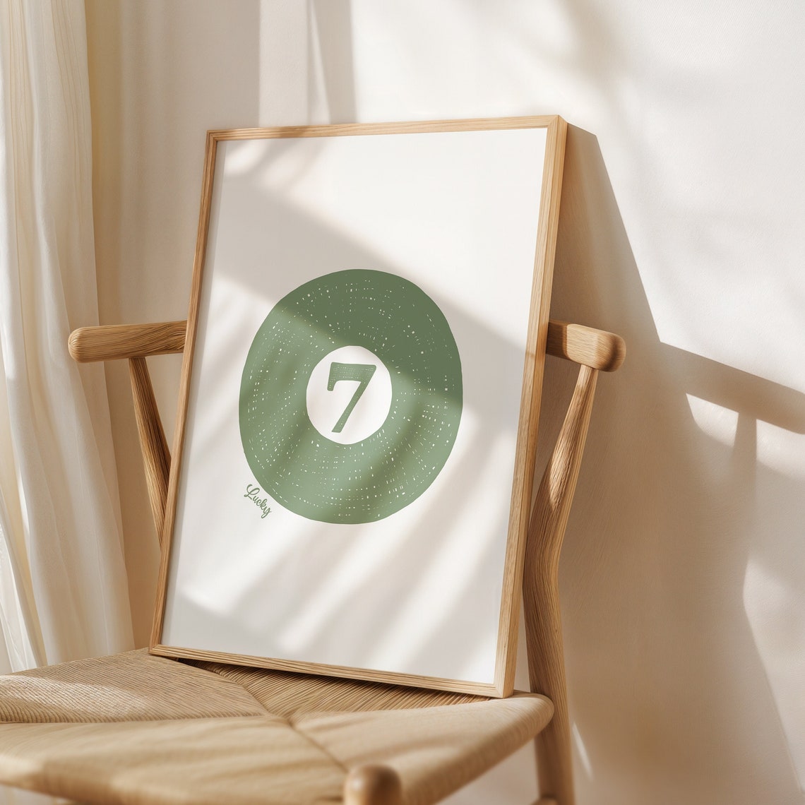 Lucky Number 7 Sage Green Pool Ball Trendy Retro Game Wall Art