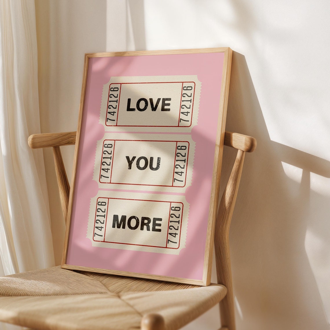 Love You More Pink Vintage Ticket Stub Poster Romantic Valentine Decor