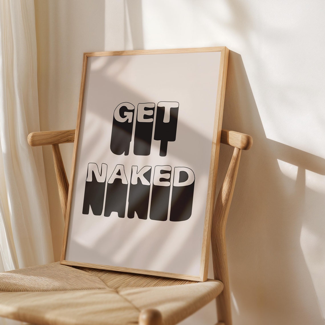 Get Naked Retro Split Tone Typography Funny Bathroom Quote Poster