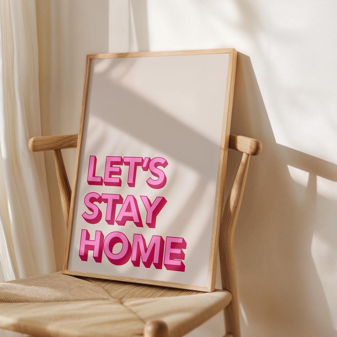 Lets Stay Home Hot Pink 3D Block Letters Retro Typography Poster