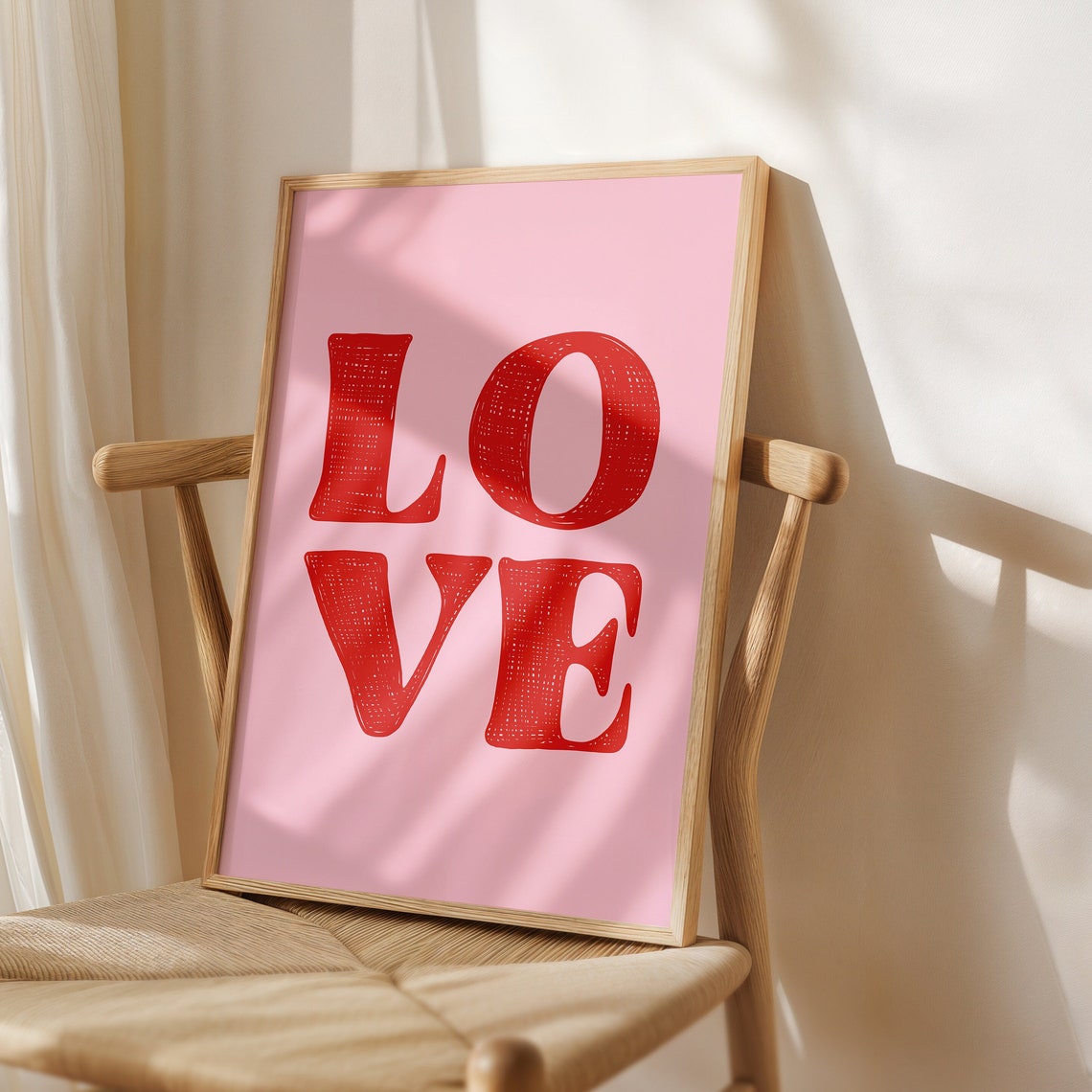 LOVE Typography Bold Red Pink Retro Valentine Wall Poster for Bedrooms