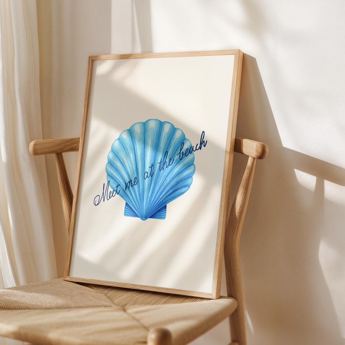 Blue Scallop Shell Meet Me At The Beach Coastal Summer Wall Art