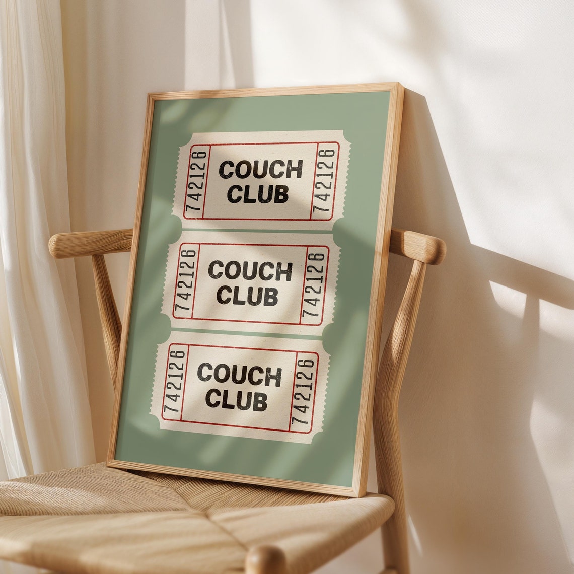 Couch Club Sage Green Vintage Ticket Stub Poster Cozy Home Decor