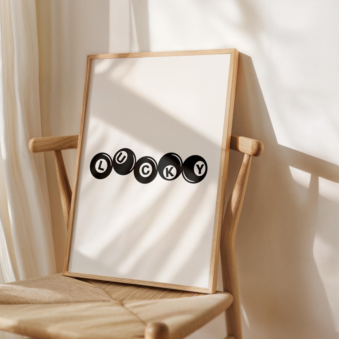 Lucky 8-Ball Billiard Balls Minimalist Black White Art Poster