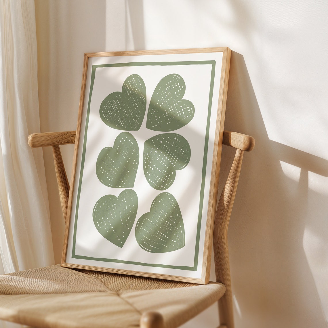 Sage Green Six Hearts Modern Minimalist Love Home Decor Wall Art