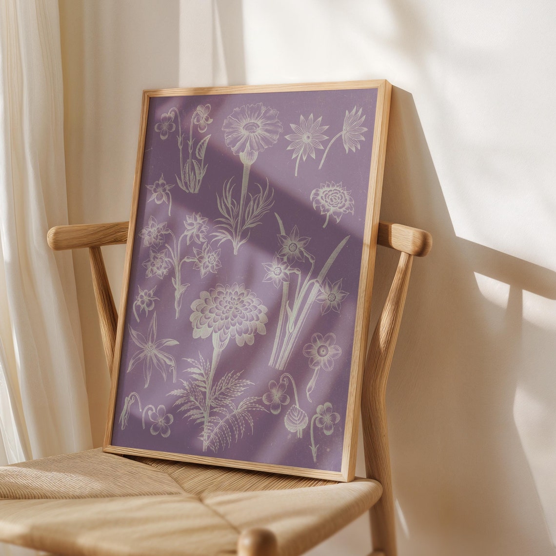 Vintage Purple Botanical Floral Print with Surreal Garden Flowers