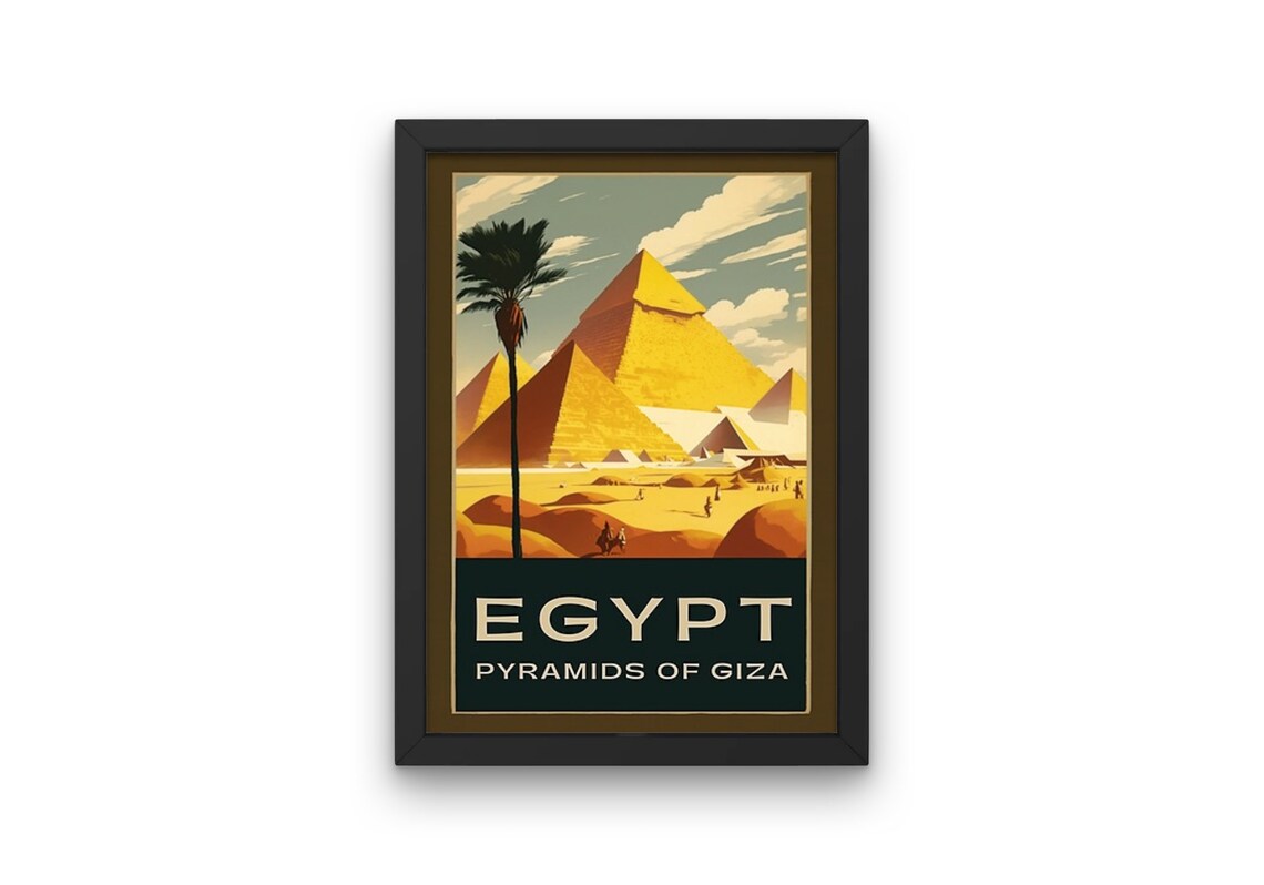 Egypt Giza Pyramids Golden Sunset Palm Vintage Travel Poster - Image 4