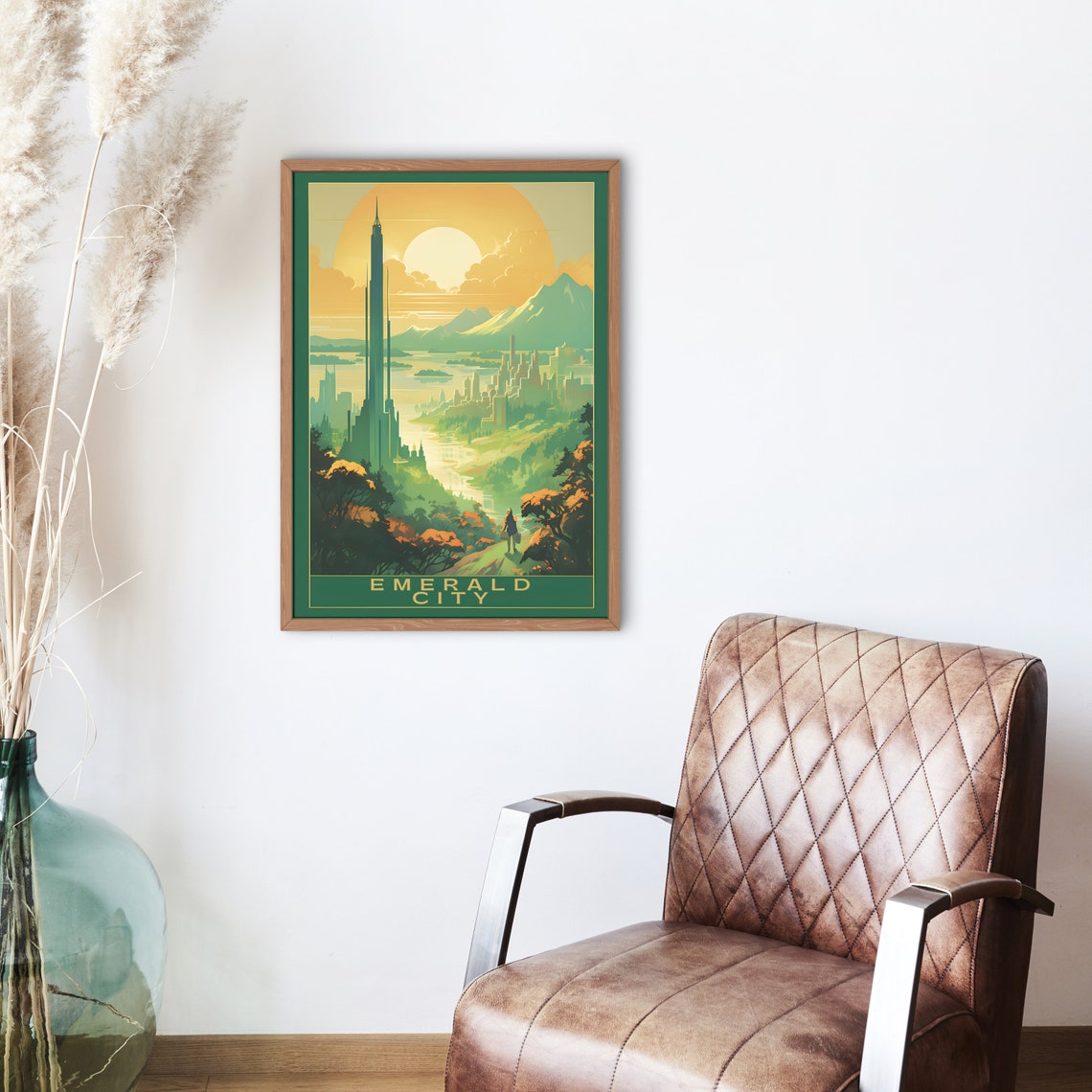 Emerald City Oz Green Tower Sunset River Valley Travel Poster - Image 2
