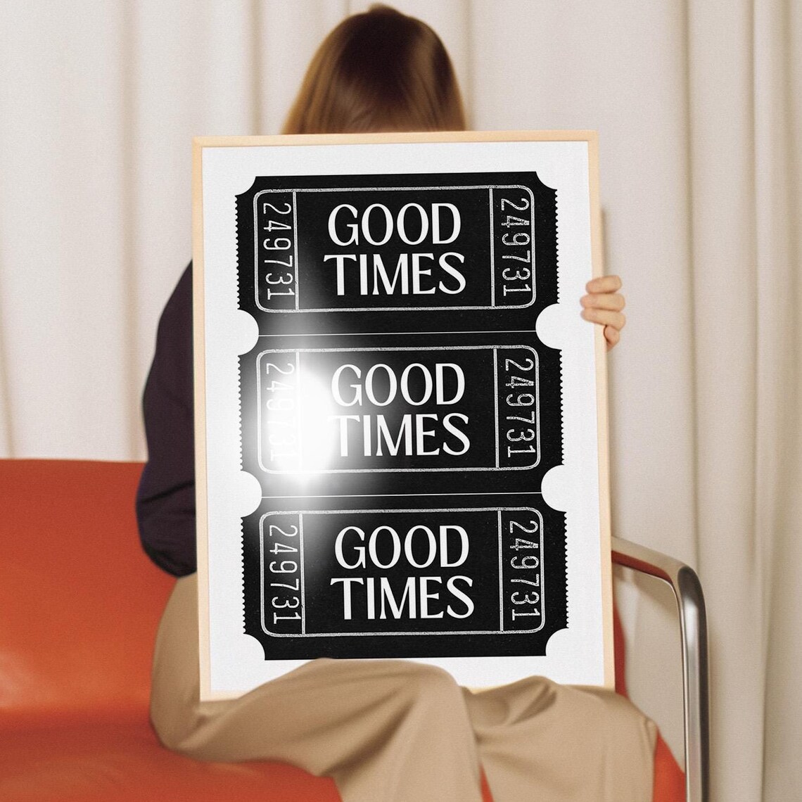 Good Times Retro Ticket Poster, Black and White Print
