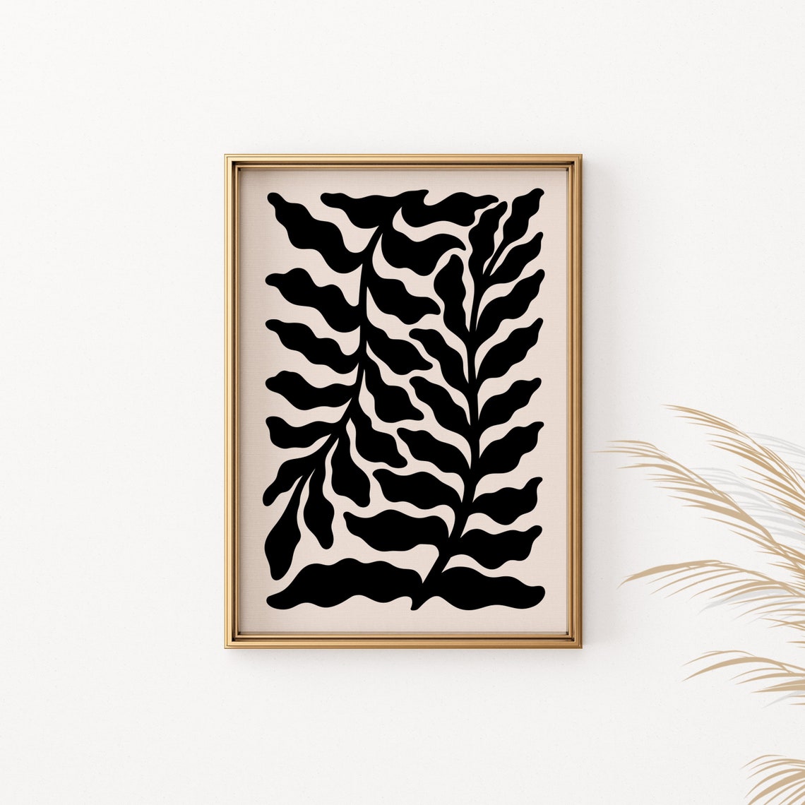 Black Botanical Leaf Silhouette Minimalist Modern Art Poster - Image 2