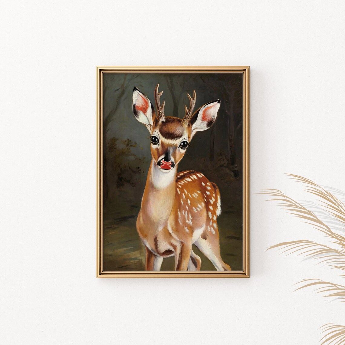 Vintage Baby Deer Woodland Painting Cute Fawn Portrait Art Poster - Image 2
