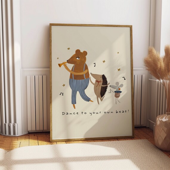 Dance To Your Own Beat Poster Cute Animal Wall Art Playful Animal Prints Fun Decorative Poster For Kids Rooms Inspirational Quote Art