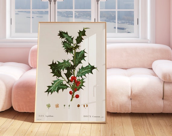 Vintage Mistletoe Plant Print Farmhouse Christmas Wall Decor Winter Festive Holiday Poster Xmas Botanical Living Room