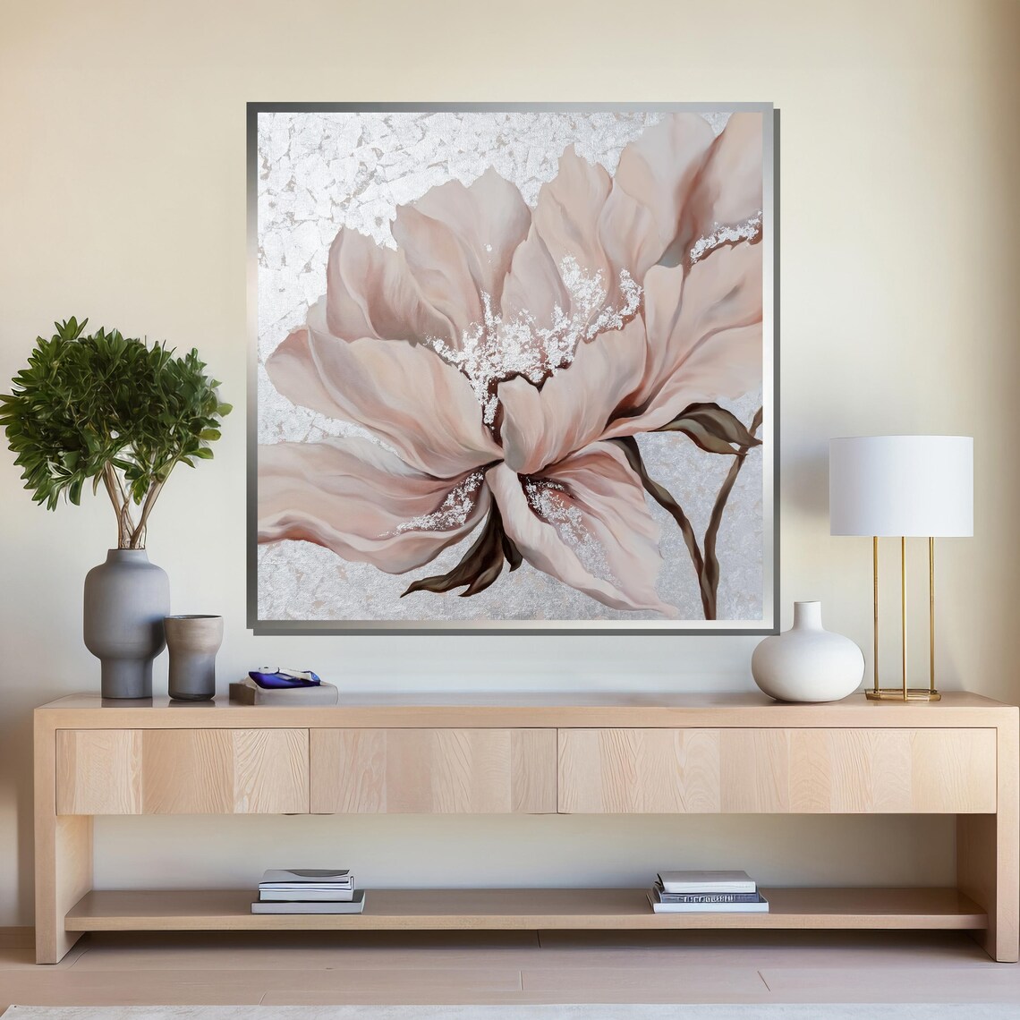 Blush Pink Flower with Silver Accents Floral Poster for Bedroom - Image 4