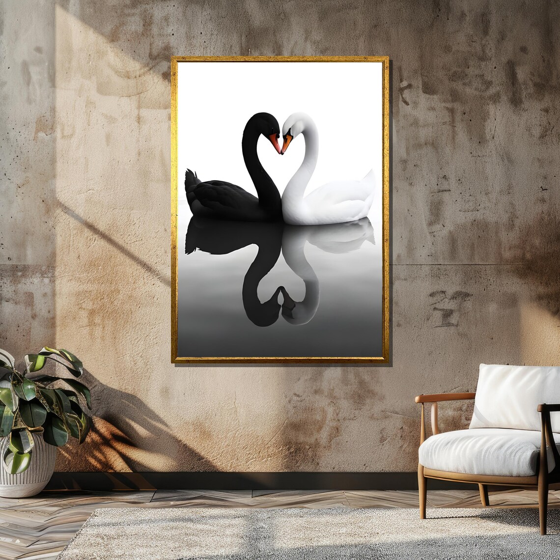 Black and White Swans Forming a Heart Romantic Love Art Poster - Image 6