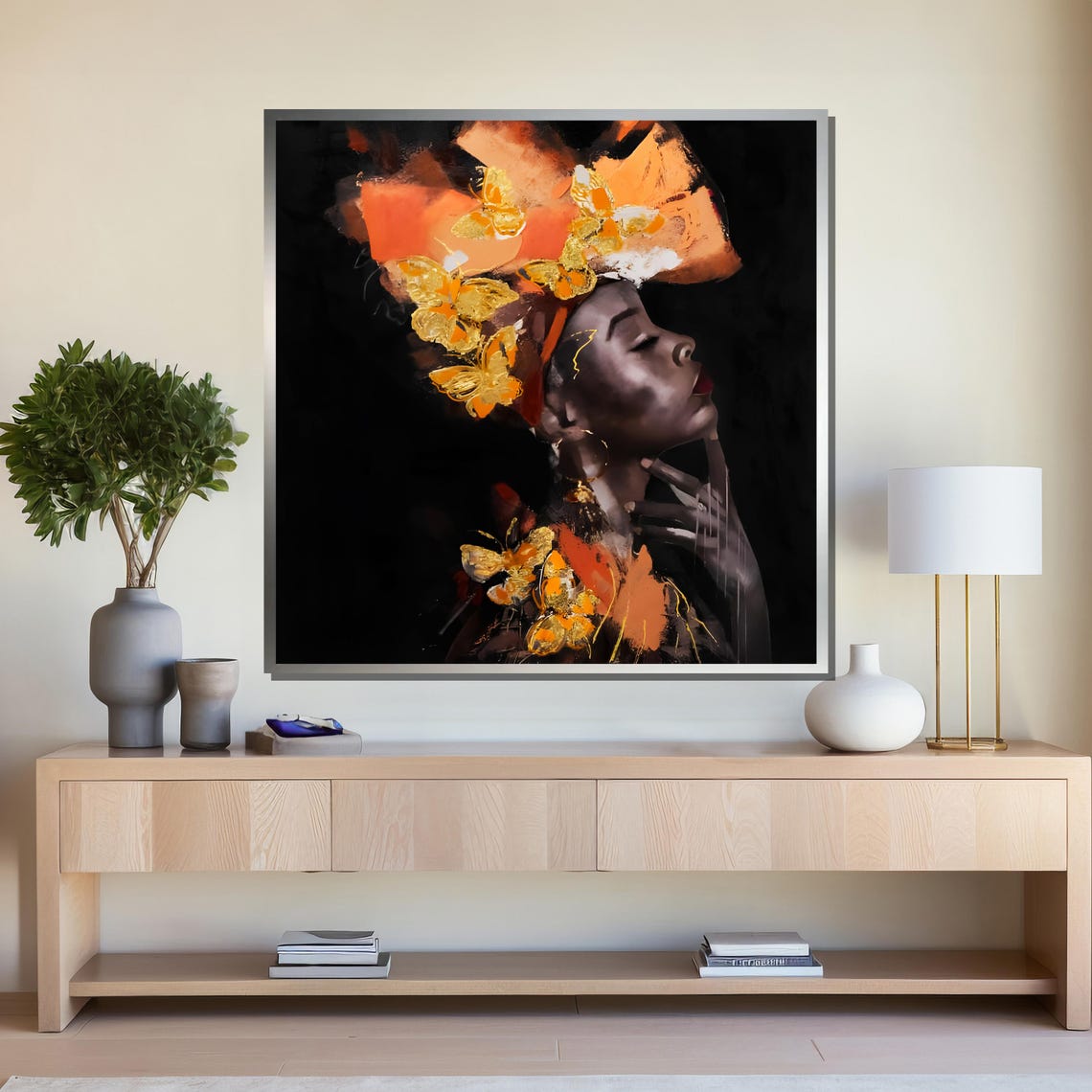African Woman with Golden Butterflies Abstract Poster for Wall Decor - Image 4
