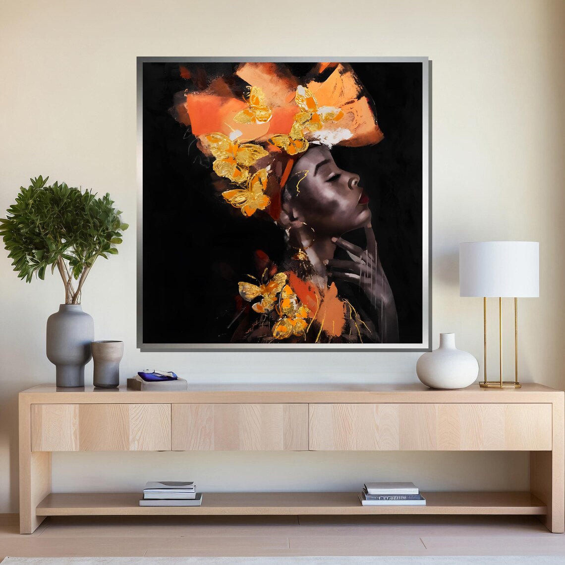 Stunning Afrocentric Wall Art African Woman With Orange And Gold Headdress Modern Art For Home Or Office Decor - Image 4