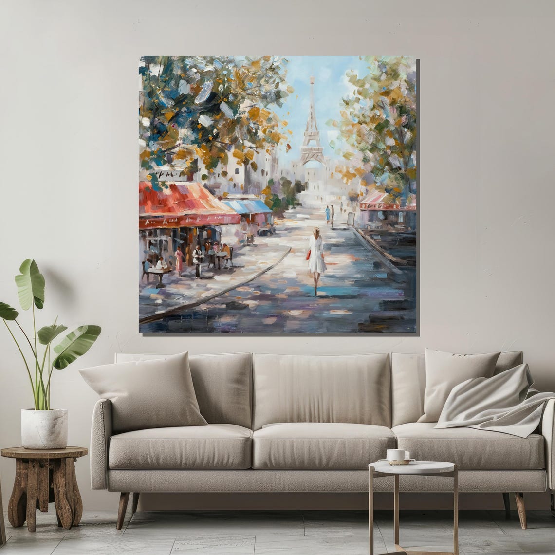 Romantic Paris Street Scene With Eiffel Tower And Cafes Poster - Image 2