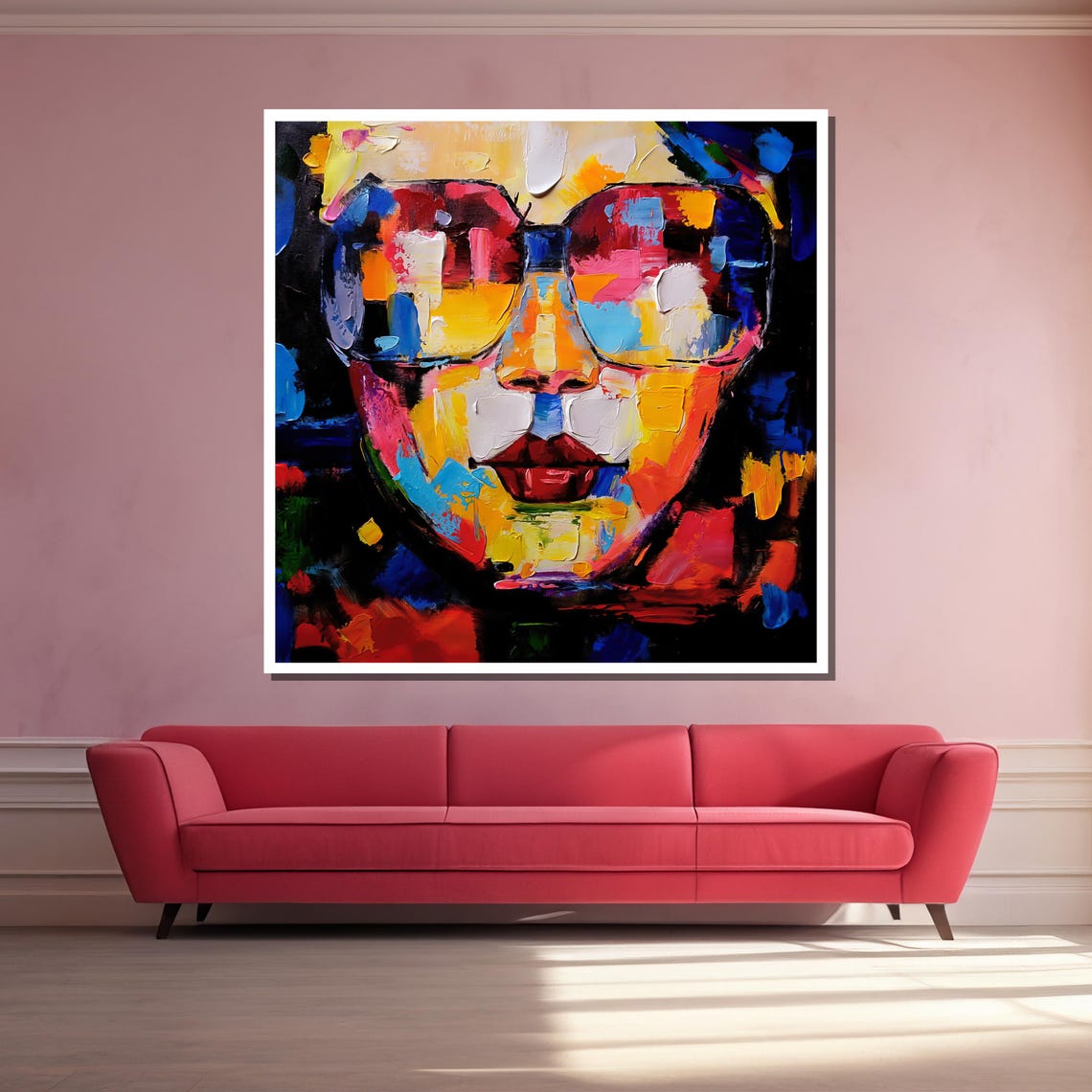 Colorful Pop Art Face With Oversized Sunglasses Modern Style Poster - Image 3
