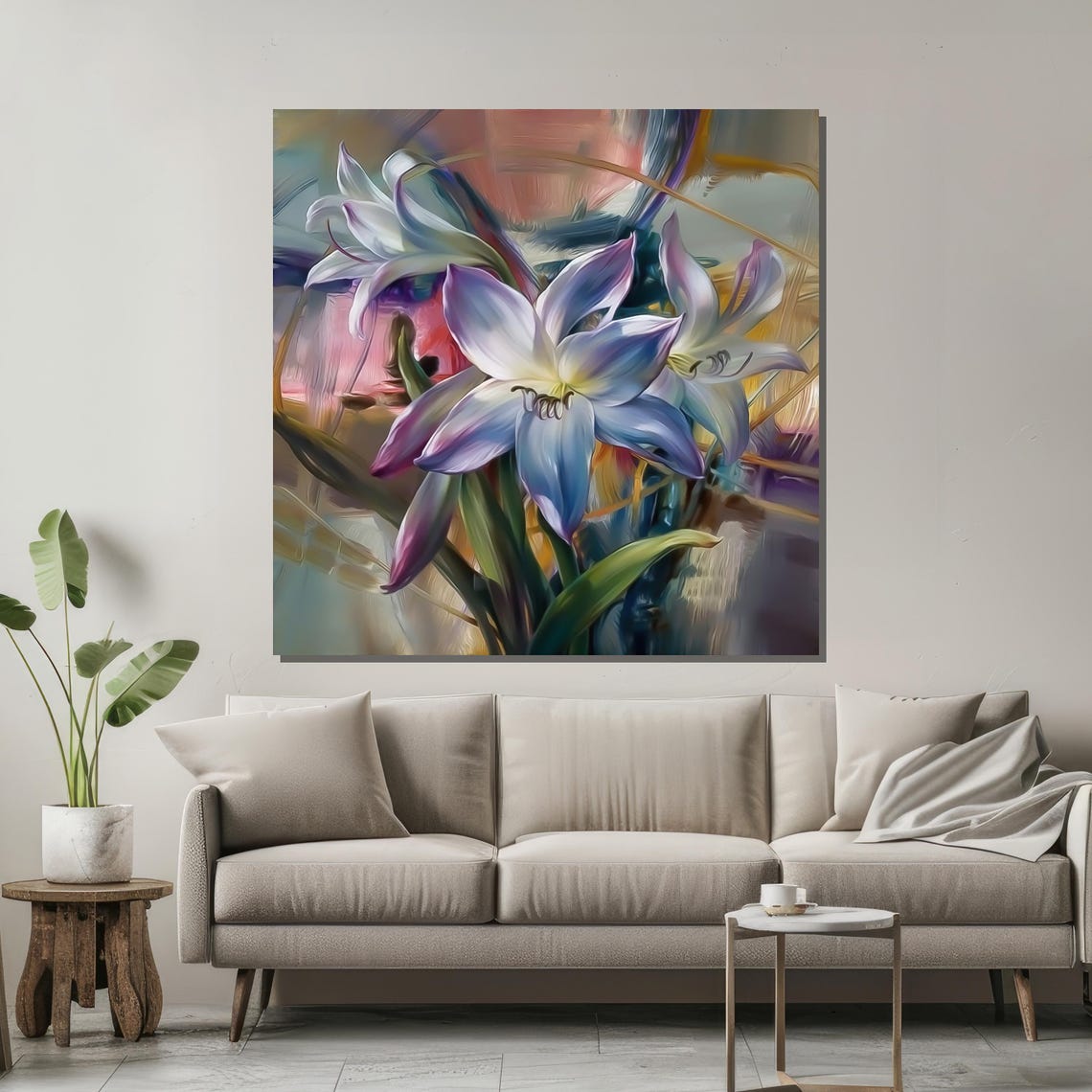Vibrant Purple and Blue Lily Impressionist Botanical Floral Art Poster - Image 2
