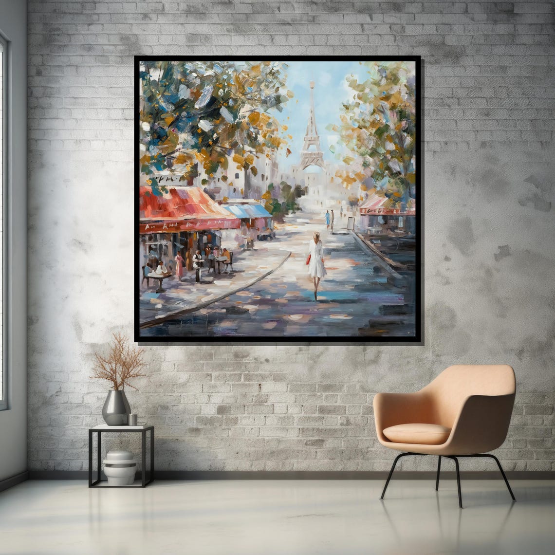 Romantic Paris Street Scene With Eiffel Tower And Cafes Poster - Image 5