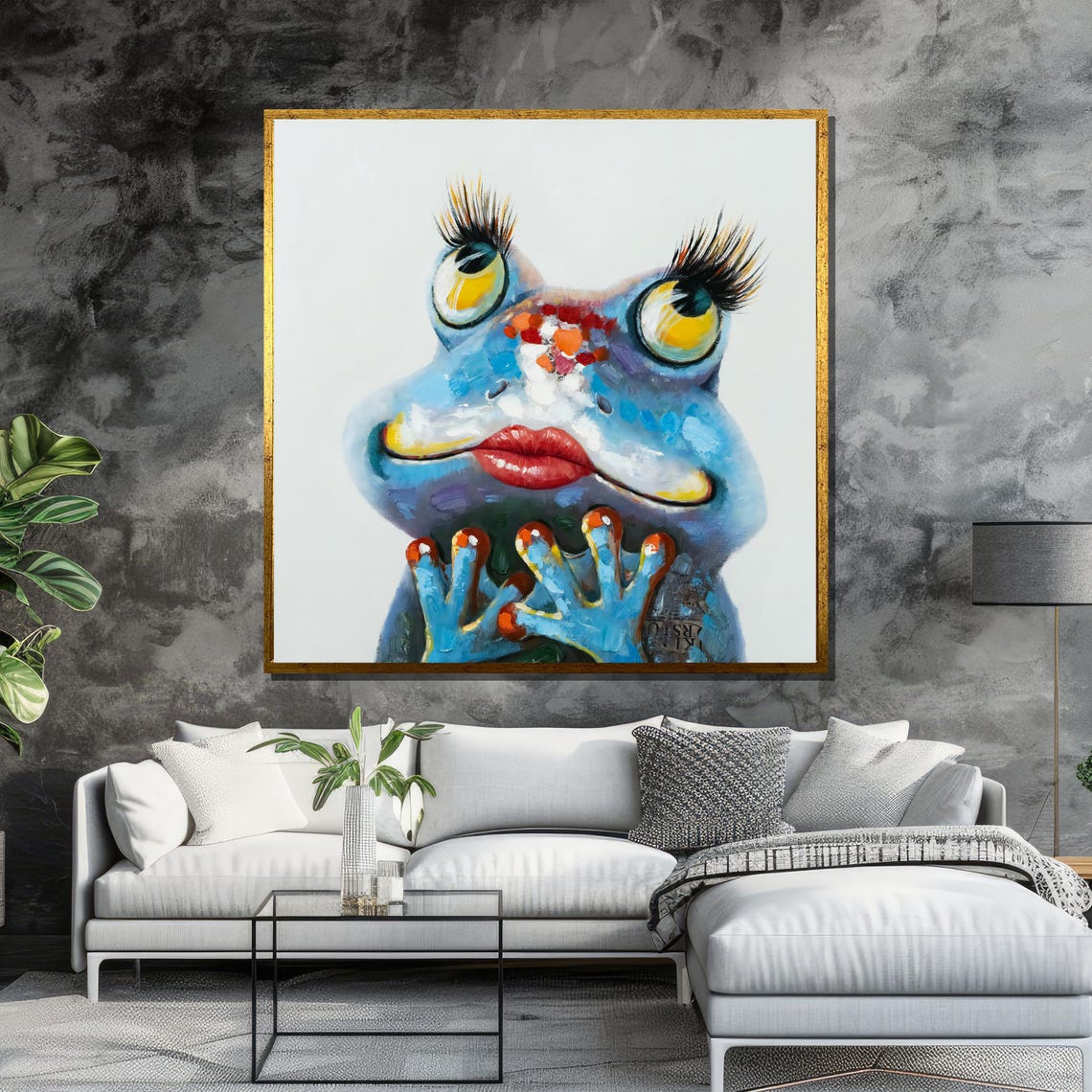Whimsical Blue Frog with Red Lips Funny Animal Poster for Bathroom - Image 6