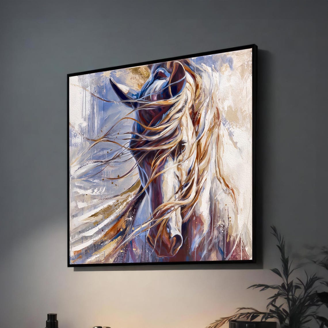 Elegant Horse with Flowing Mane in the Wind Poster for Home Decor