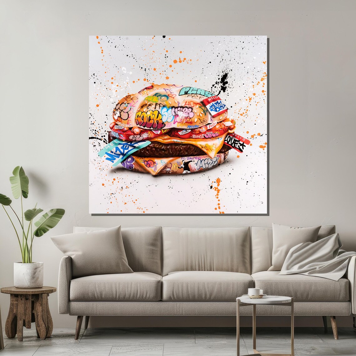 Graffiti-Covered Cheeseburger Bold Street Food Urban Art Poster - Image 2