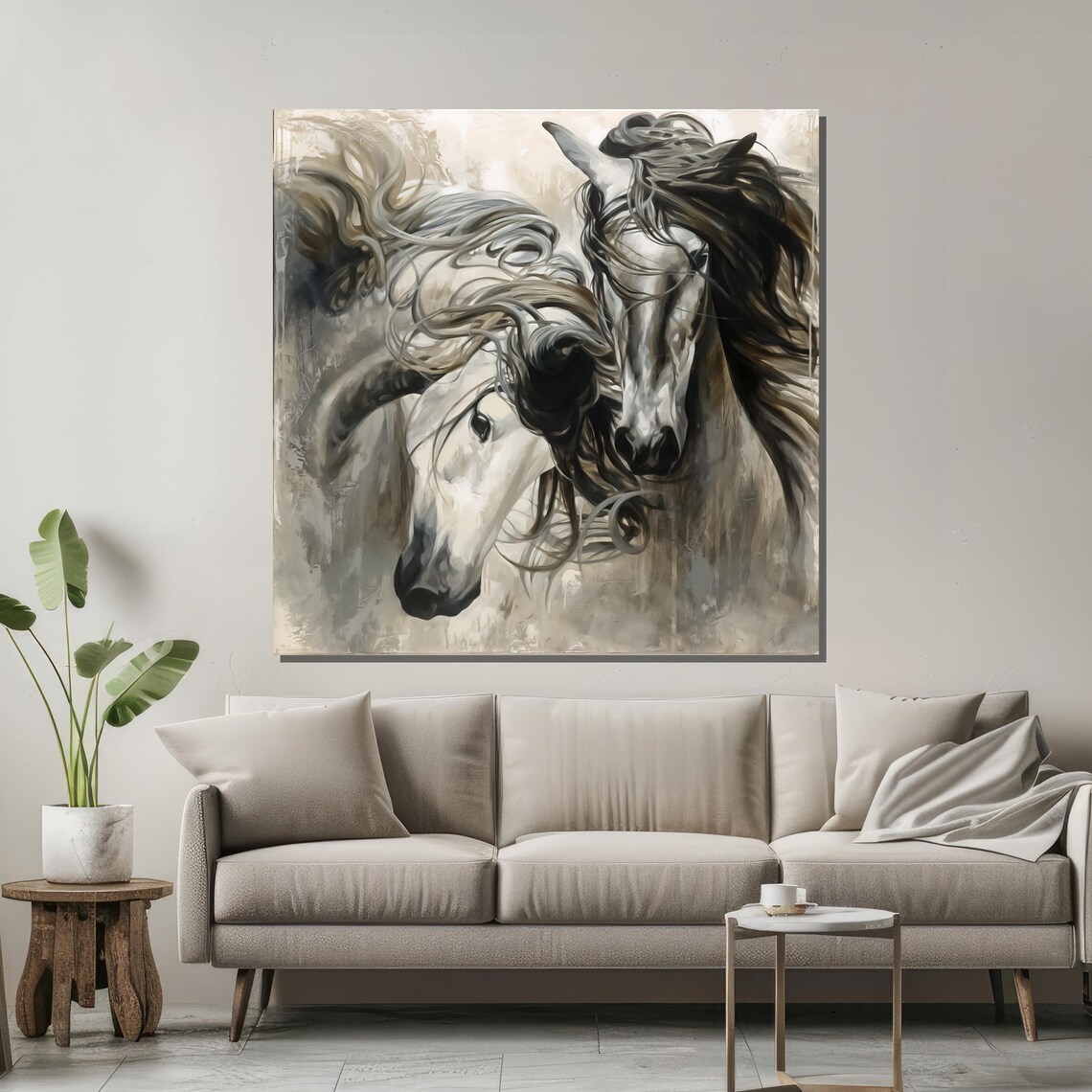 Two Horses Galloping Black and White Poster for Equestrian Decor - Image 2
