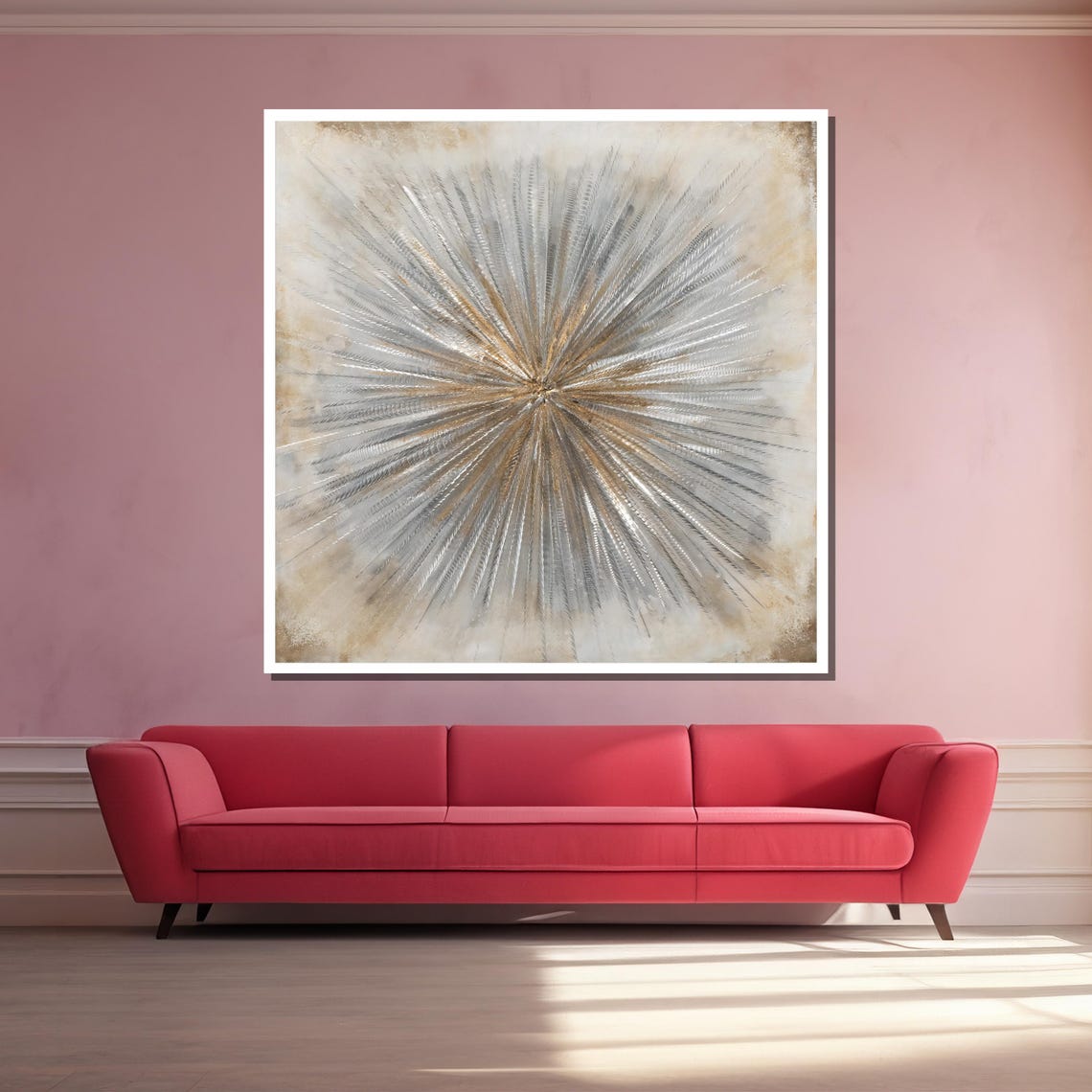 Radiant Silver And Gold Sunburst Abstract Modern Decor Poster - Image 3