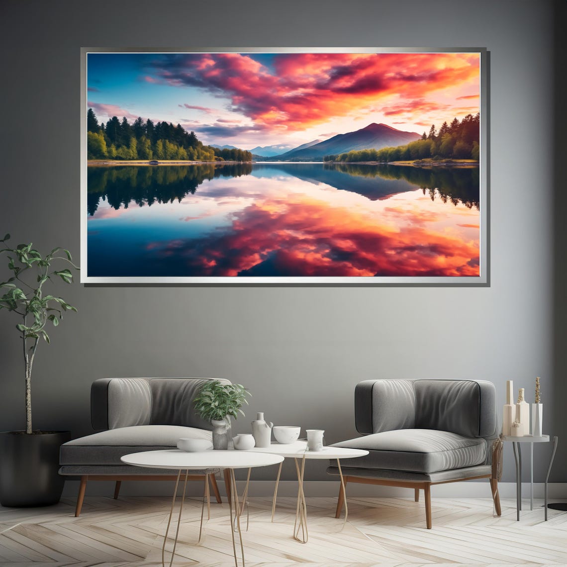 Breathtaking Sunset Landscape Wall Art Tranquil Lake Reflection And Vibrant Skies For Serene Home Decor - Image 4