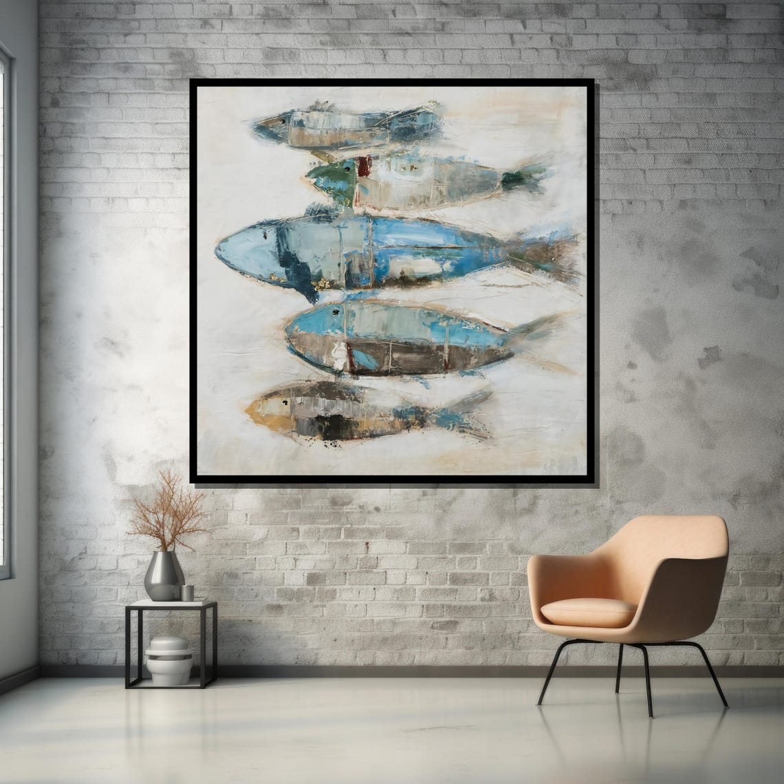 Abstract Coastal Fish School Blue Beige Ocean Poster for Beach Home - Image 5