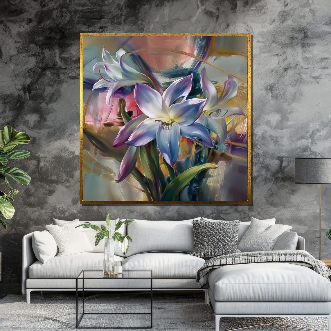 Vibrant Purple and Blue Lily Impressionist Botanical Floral Art Poster - Image 6