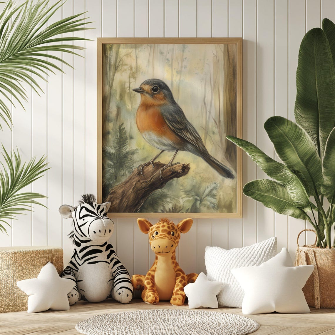 European Robin In Misty Forest Setting Watercolor Bird Poster - Image 2