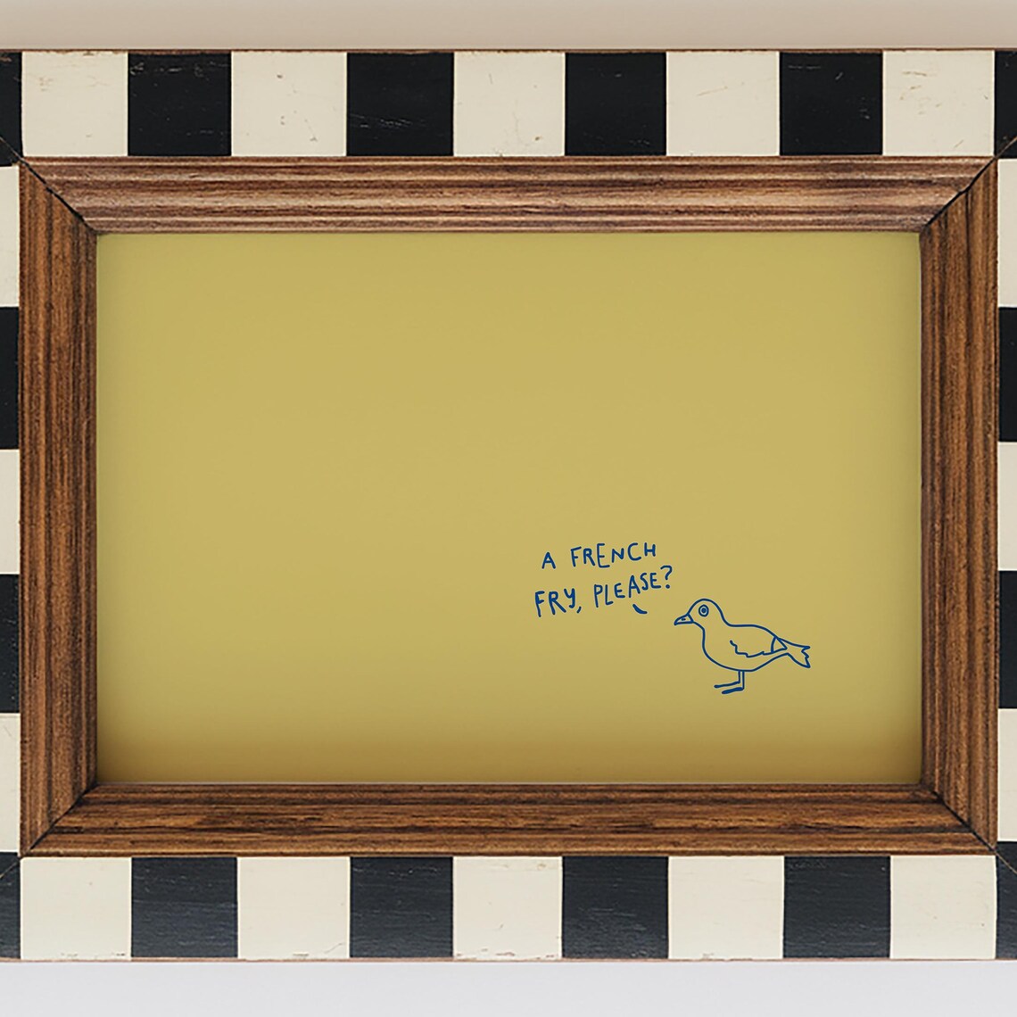 A French Fry Please Funny Bird Line Drawing Mustard Yellow Poster