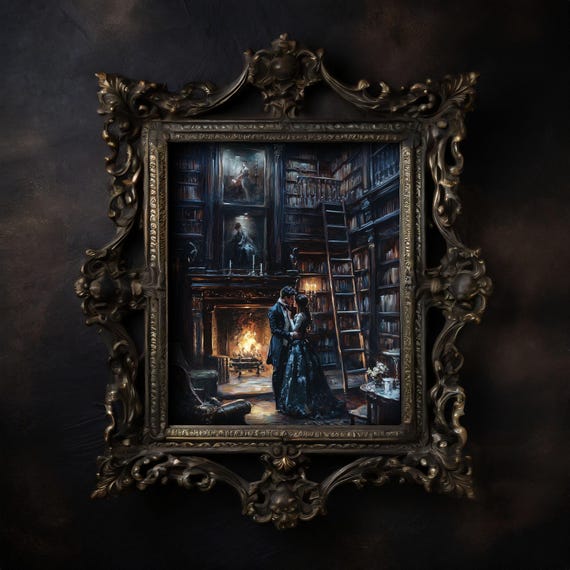 Dark Academia Library Wall Art Books Print Painting Literature Decor Gothic Portrait Paintings