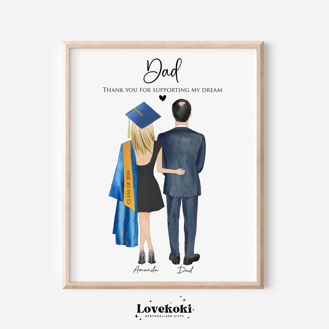 Graduate Girl Daughter With Dad Poster Appreciation Gifts For Dad Thank You Card Custom College Graduation 2025 Print Gifts